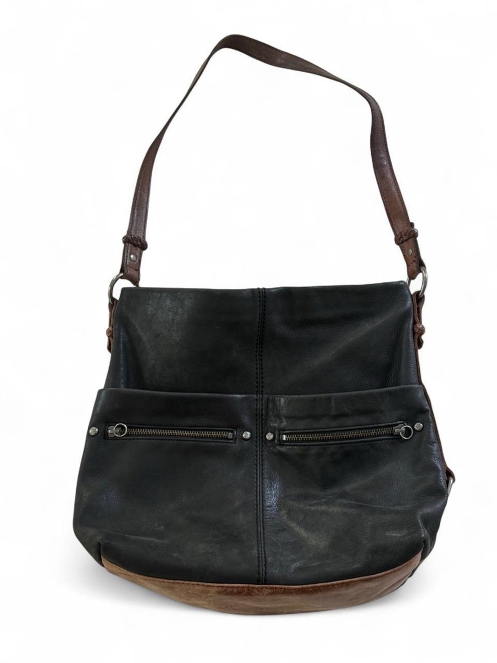 The Sak Two-Tone Leather Shoulder Bag in Black and Brown